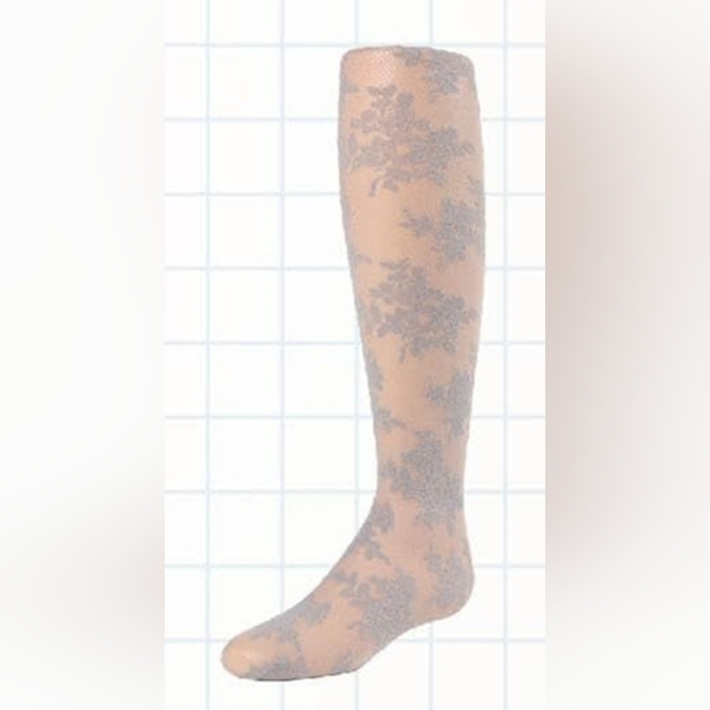 [NWT] MeMoi Fancy Floral Girls Sheer Tights Silver Gray Girls Size 12-14